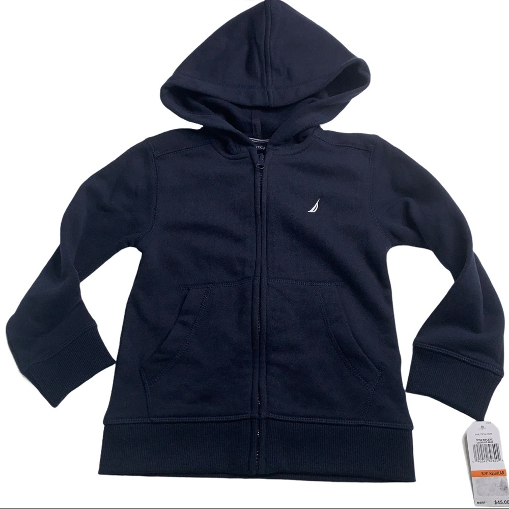 Nautica Boys Size S Navy Blue Fleece Zip-up Hoodie